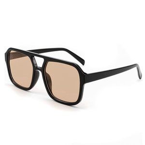 Black Plastic Frame Brown Tint Shades Aviator Large Sunglasses for Women Men